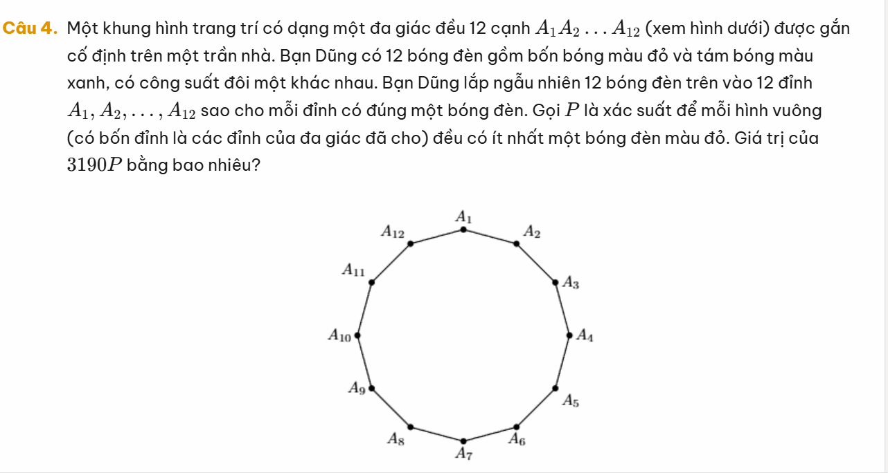 Hình vẽ đa giác đều 12 đỉnh trong bài toán xác suất